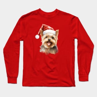 Yorkshire Cute Puppy Christmas Elf Long Sleeve T-Shirt